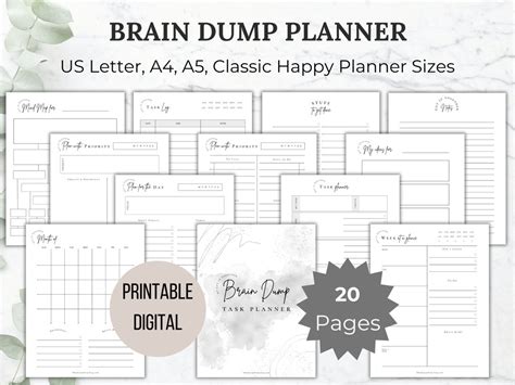 Brain Dump Planner Printable Brain Dump Journal Page Task Tracker Daily