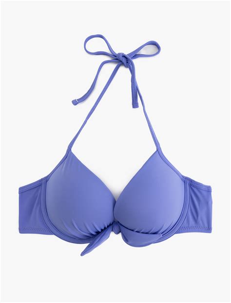 Mor Kadın Mat Kumaş Fiyonklu Kalp Yaka Push Up Bikini Üstü SAK MM Koton