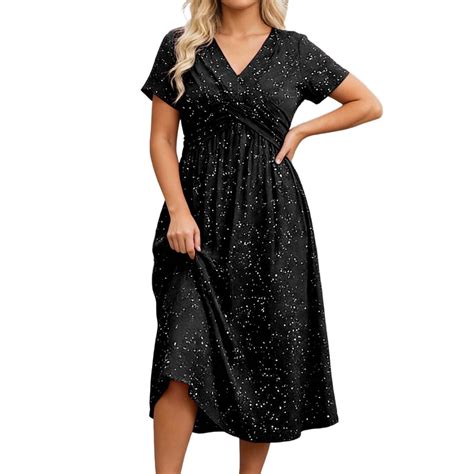 DHFJKG Glitter Long Dress Women Short Sleeve V Neck Sparkly Going Out