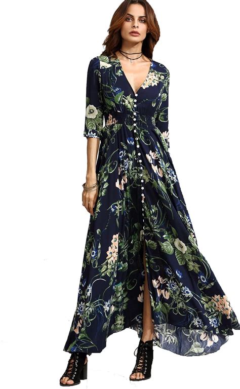 Milumia Womens Button Up Split Floral Print Flowy Party Maxi Dress Au Clothing