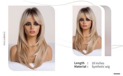 Blonde Perücke mit Pony langen lockigen Perücken für Frauen Synthetische Perücke Dunkle Wurzeln