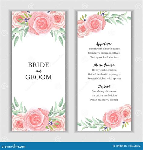 Watercolor Menu Card Template With Rose Decoration Stock Illustration