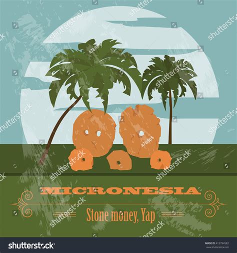 Micronesia Stone Money Yap Retro Styled Stock Vector (Royalty Free