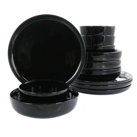 Gibson Home Avisala 12 Piece Fine Ceramic Dinnerware Set In Black 1