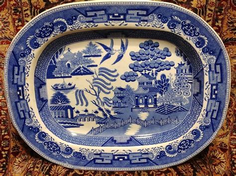 Antique Blue Willow Platter Staffordshire Transferware 20 X 1575