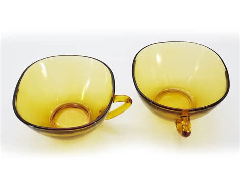 French Amber Glass Cup And Saucer Set By Vereco