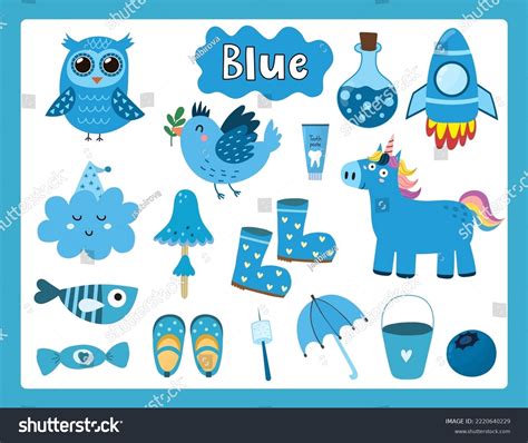 Set Blue Color Objects Primary Colors Stock Vector Royalty Free