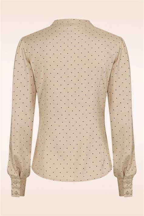 Banned Retro Elise Pussy Bow Blouse In Sand Topvintage