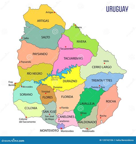 Detailed Map of Uruguay with Regions Stock Vector - Illustration of