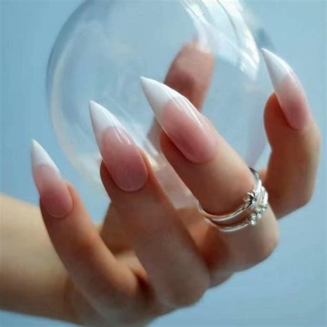 Amazon Kamize French Stiletto Fake Long Nails Nude Press On Nails Acrylic Full Cover False