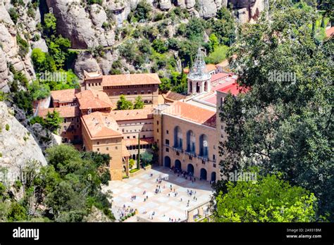 View From The Mountain To The Top Of Santa Maria De Montserrat Abbey In