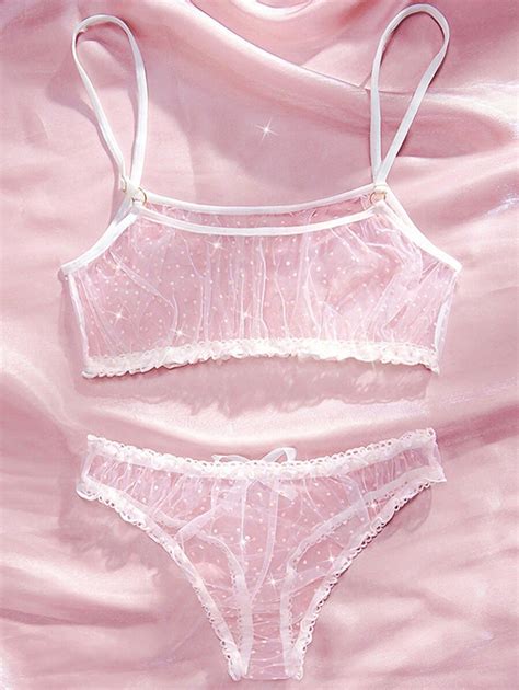 Women S Sexy Pink See Through Polka Dot Mesh Lingerie Set Sexy Lingerie For Sale Australia New
