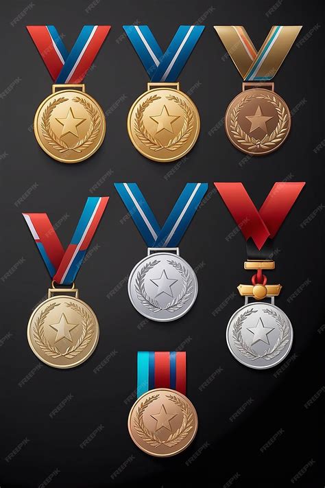 Сет золотых, серебряных и бронзовых наград и олимпийских медалей ...