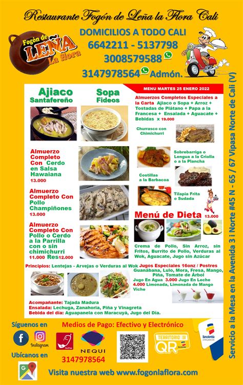 MENU MARTES 25 DE ENERO DE 2022 AJIACO Y MUCHO MAS UN MENU VARIADO