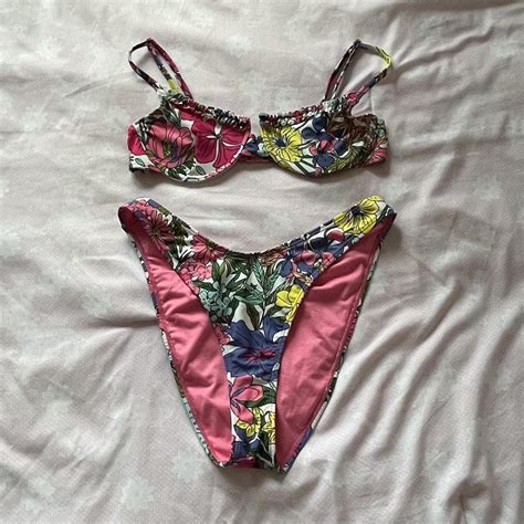 Nasty Gal Pink Floral Ruffle Underwire Bikini Size Depop