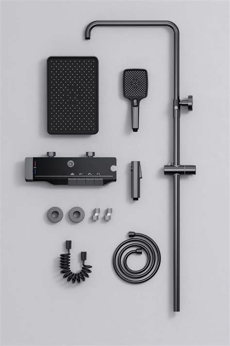 Grey Piano Digital Shower Set Intelligent Brass Bathroom Faucets Hot