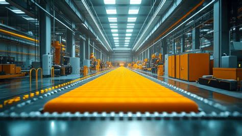spacious industrial factory floor  bright yellow machinery