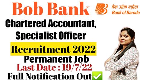 BOB Chartered Accountant Recruitment 2022 Bank Of Baroda Specialist