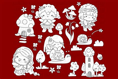 Mushroom Fairy Clipart - Cute Fairies Mushroom Coloring – inkleystudio