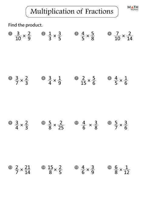 Multiplication Of Fractions Worksheets