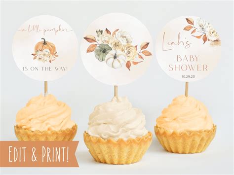 Pumpkin Baby Shower Cupcake Toppers Fall Baby Shower Cup Cake Etsy