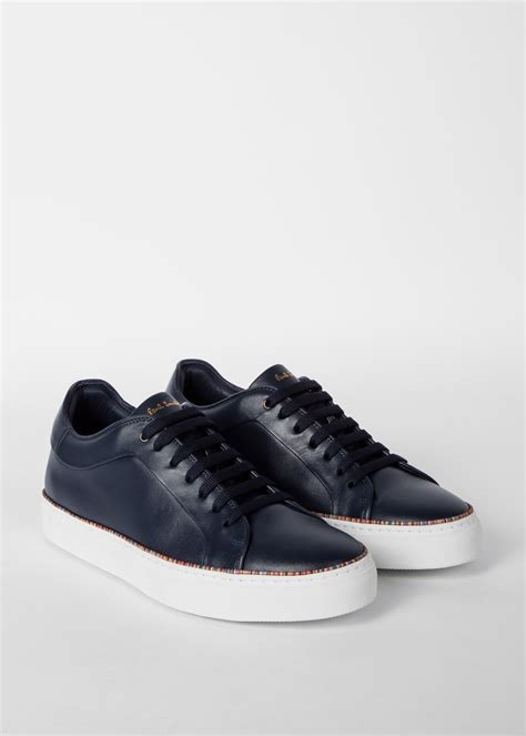 Mens Navy Basso Trainers With Signature Stripe Piping