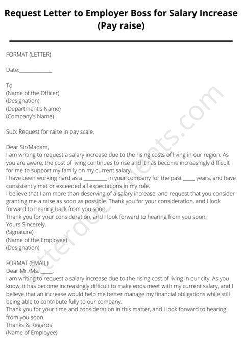 Request Letter To Employer Boss For Salary Increase Pay Raise