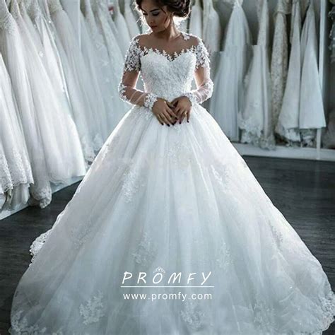 Illusion Sleeves Lace And Tulle Wedding Ball Gown Promfy