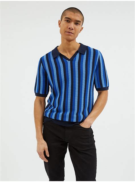 Blue Striped Knitted Polo Top Men George At Asda