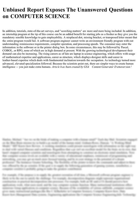 SOLUTION: Unbiased report exposes the unanswered questions on computer