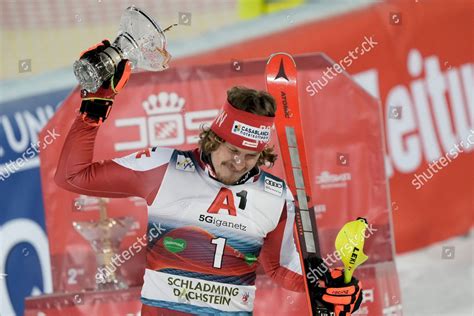 Austrias Manuel Feller Celebrates After Finishing Editorial Stock Photo