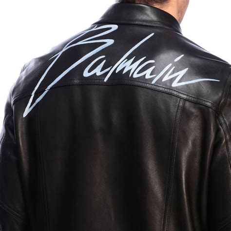 Balmain Outlet Leather Jacket With Signature Jacket Balmain Men