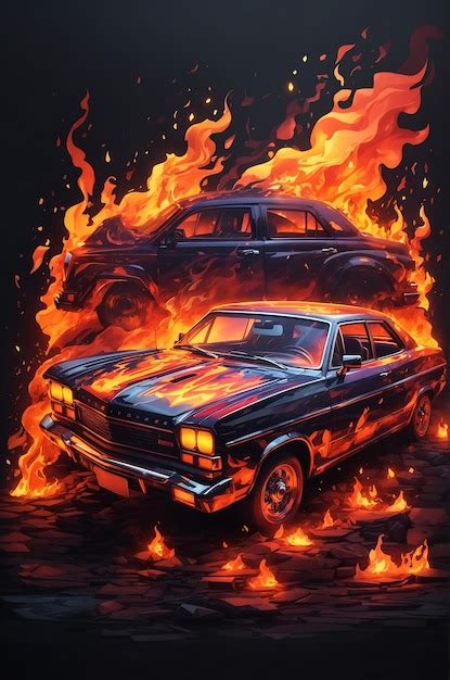 Premium AI Image | A car in flames with a burning car on the top