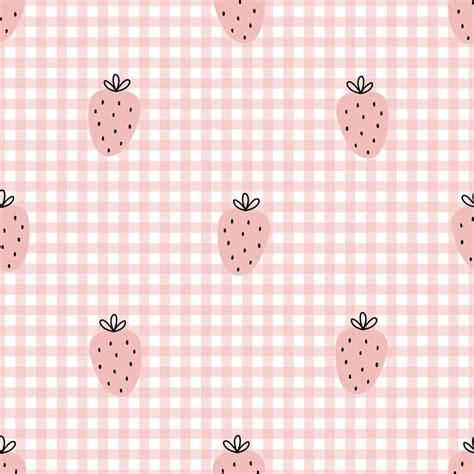 Download Pink Checkered Pastel Cute Strawberry Wallpaper