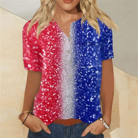 Dengdeng 4th Of July T Shirts For Women Short Sleeve 2024 Usa Flag Print Independence Day Tops