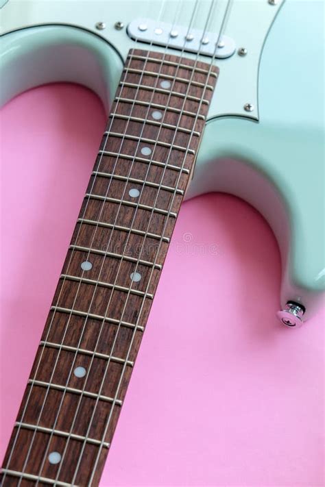 Mint Green Electric Guitar On A Pink Stock Image Image Of Culture