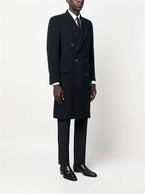 Pre Owned Saint Laurent S Double Breasted Wool Coat In Blue Modesens