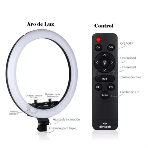 Lampara Aro De Luz Led Divitech 18 Pulgadas Con Tripié Para Foto Video