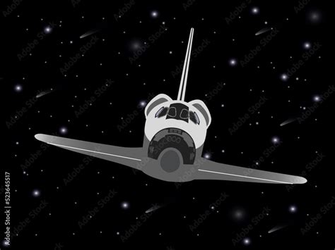 Space Shuttle Front View In Outer Space Vector Illustration Stock