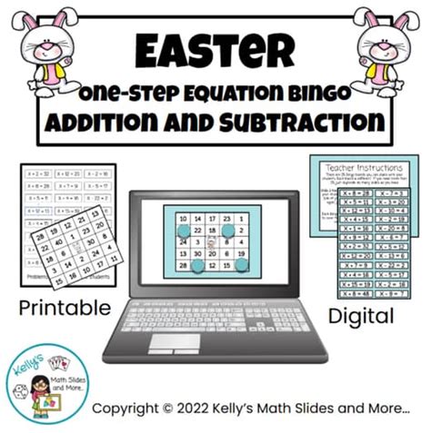 Easter One-Step Equation Bingo - Add and Subtract - Digital and Printable