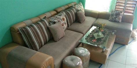 Sofa Letter L Putus Minimalis 6 Seater 2 Puff Meja Ruang Tamu