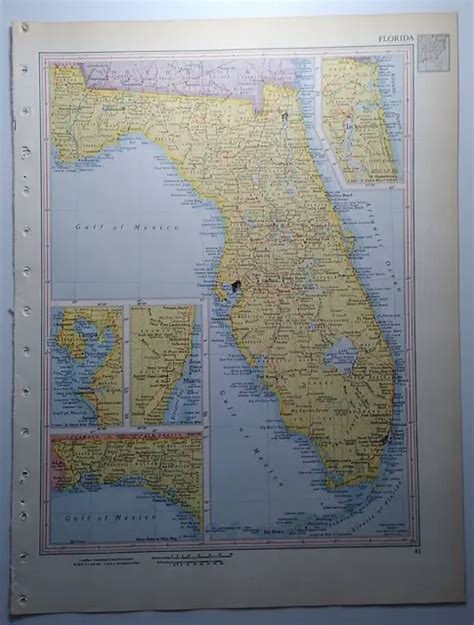 Vintage Florida Atlas Map Old Authentic Antique Mcm Encyclopedia