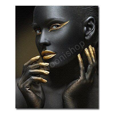 Black Gold Temptation African Nude Female Art Canvas Painting Sexy Model Character Posters Wall