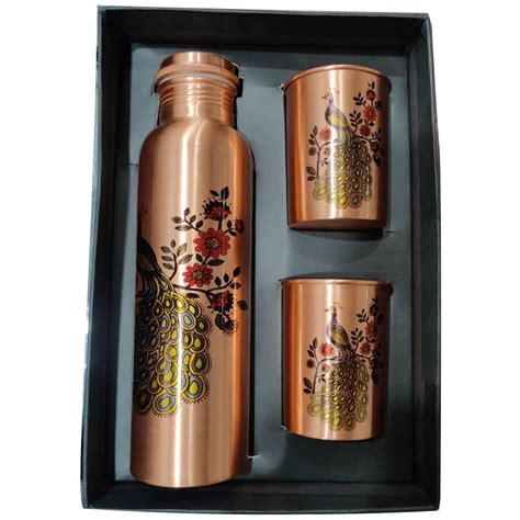 Amc Printed Copper Bottle Glass Set For Home Capacity Ml