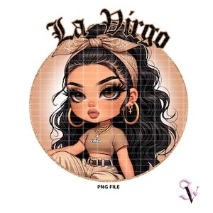 La Virgo Chicana Chola Zodiac Chibi Style Latina Shirt PNG For DTF Iron On Print Sublimation