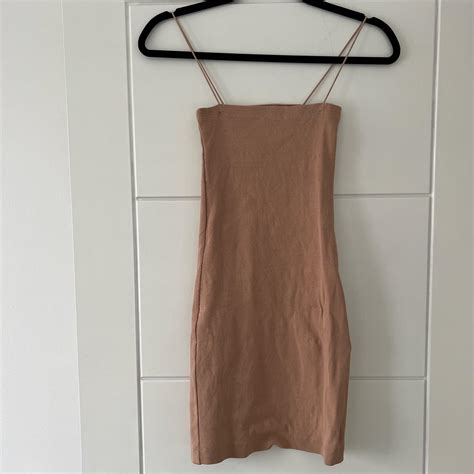 Zara Nude Dress Ribbed Bodycon Dress Size Small Depop