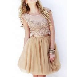 Vestido Curto Renda E Tule Nude Festa