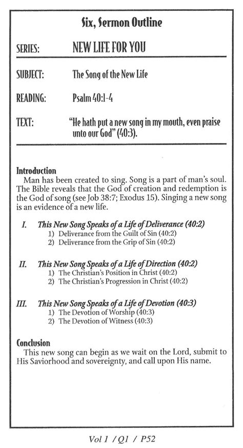 Sermon Outline Psalm 401 4 — The Song Of The New Life