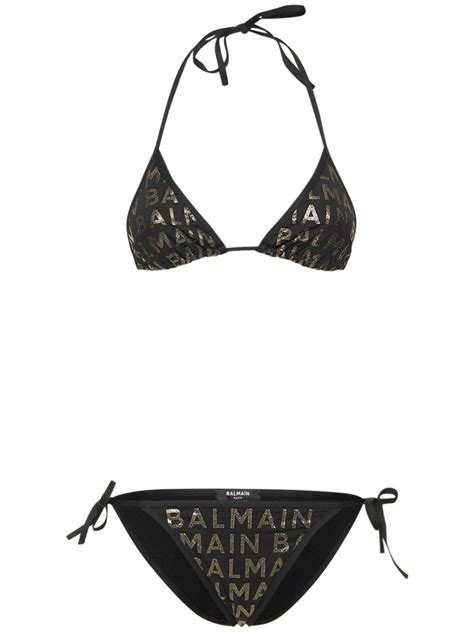 Balmain Glitter Logo Triangle Bikini In Black Lyst