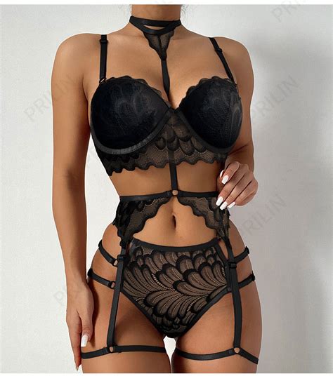 Erotic Sexy Underwear Suit Sexy Hot Lace Bra With Choker See Through